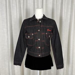 Vintage Guess Jeans Denim Jacket Womens Medium Blue Red Stitching Button USA
